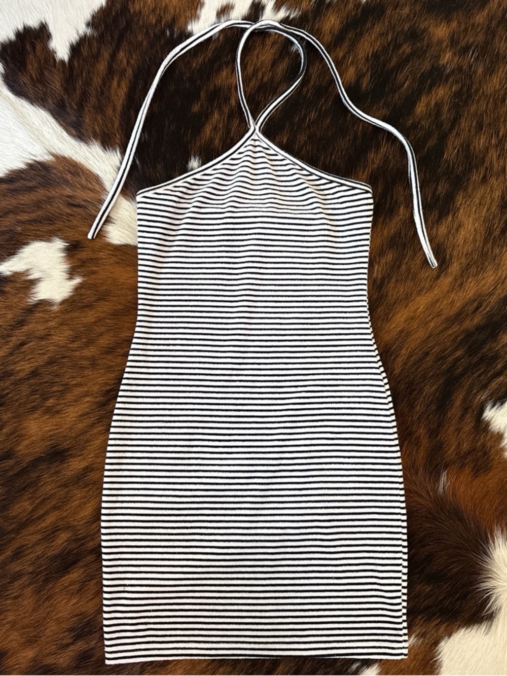 emory park Black & White Striped Halter Mini Dress
